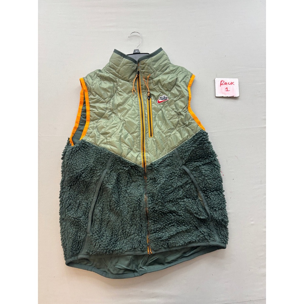Nike Sportswear Heritage Sherpa Fleece Quilted Vest Olive Green Orange Mens M